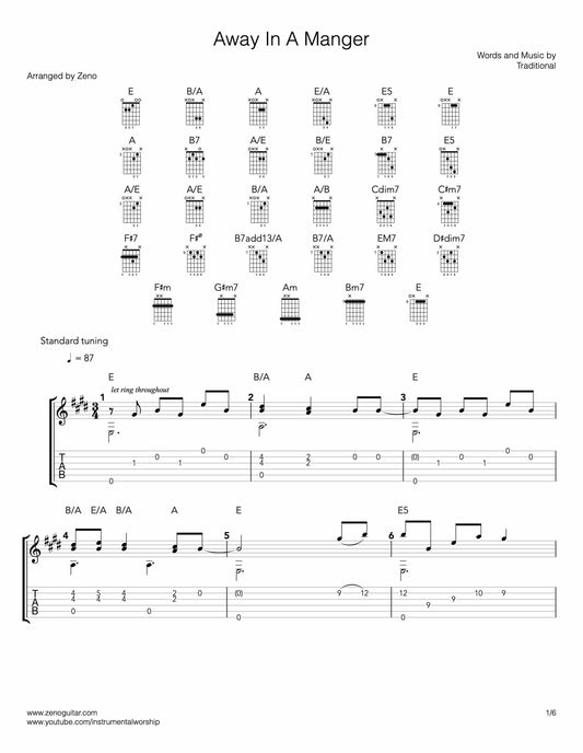 Away in a manger guitar tab and sheet music PDF