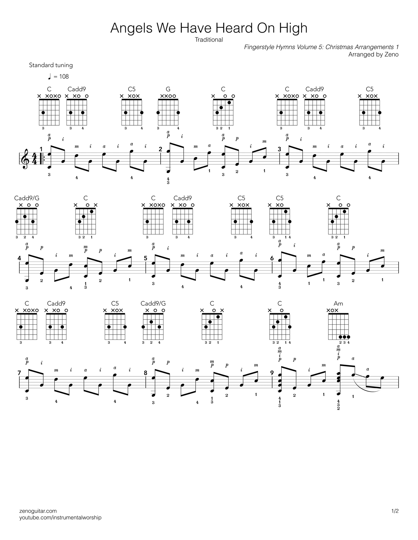 Christmas hymn sheet music for guitar