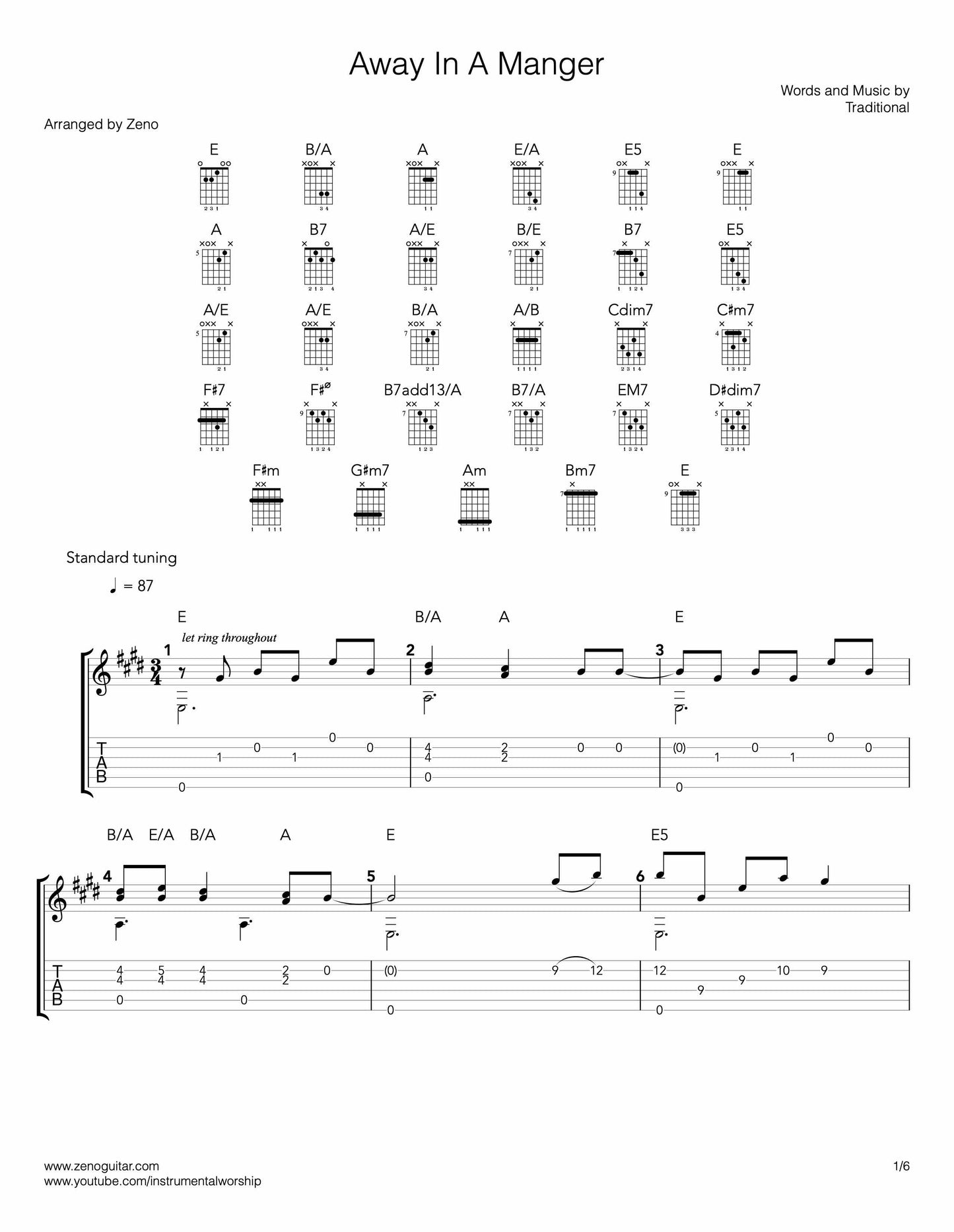 away in a manger guitar tab and sheet music