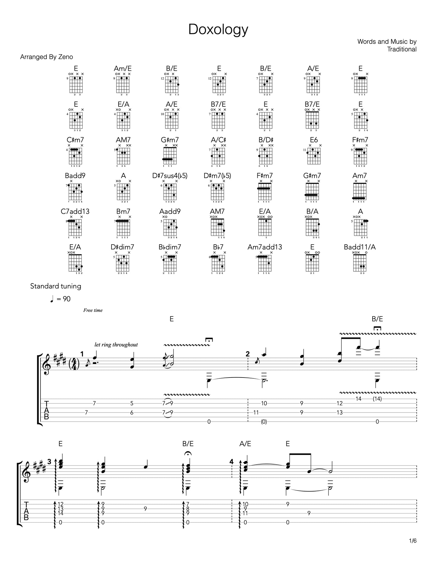 doxology guitar tab and sheet music