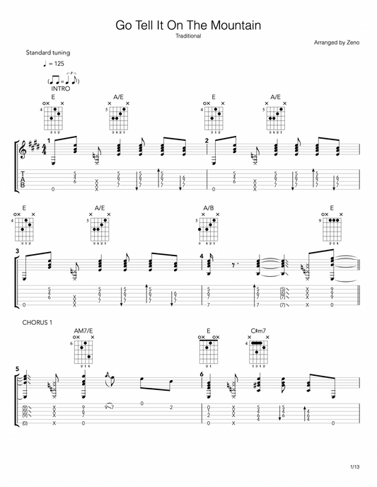 go tell it on the mountain guitar tab and sheet music