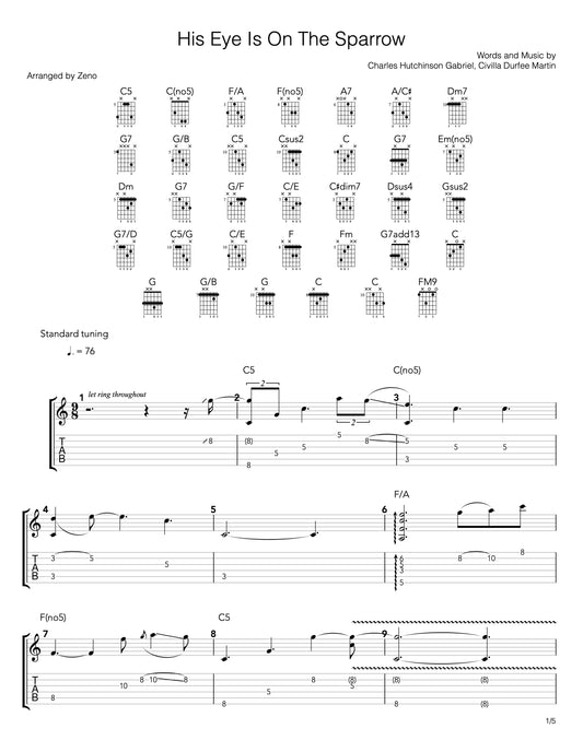 his eye is on the sparrow guitar tab and sheet music