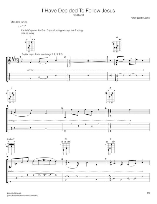 I have decided to follow Jesus guitar tab and sheet music