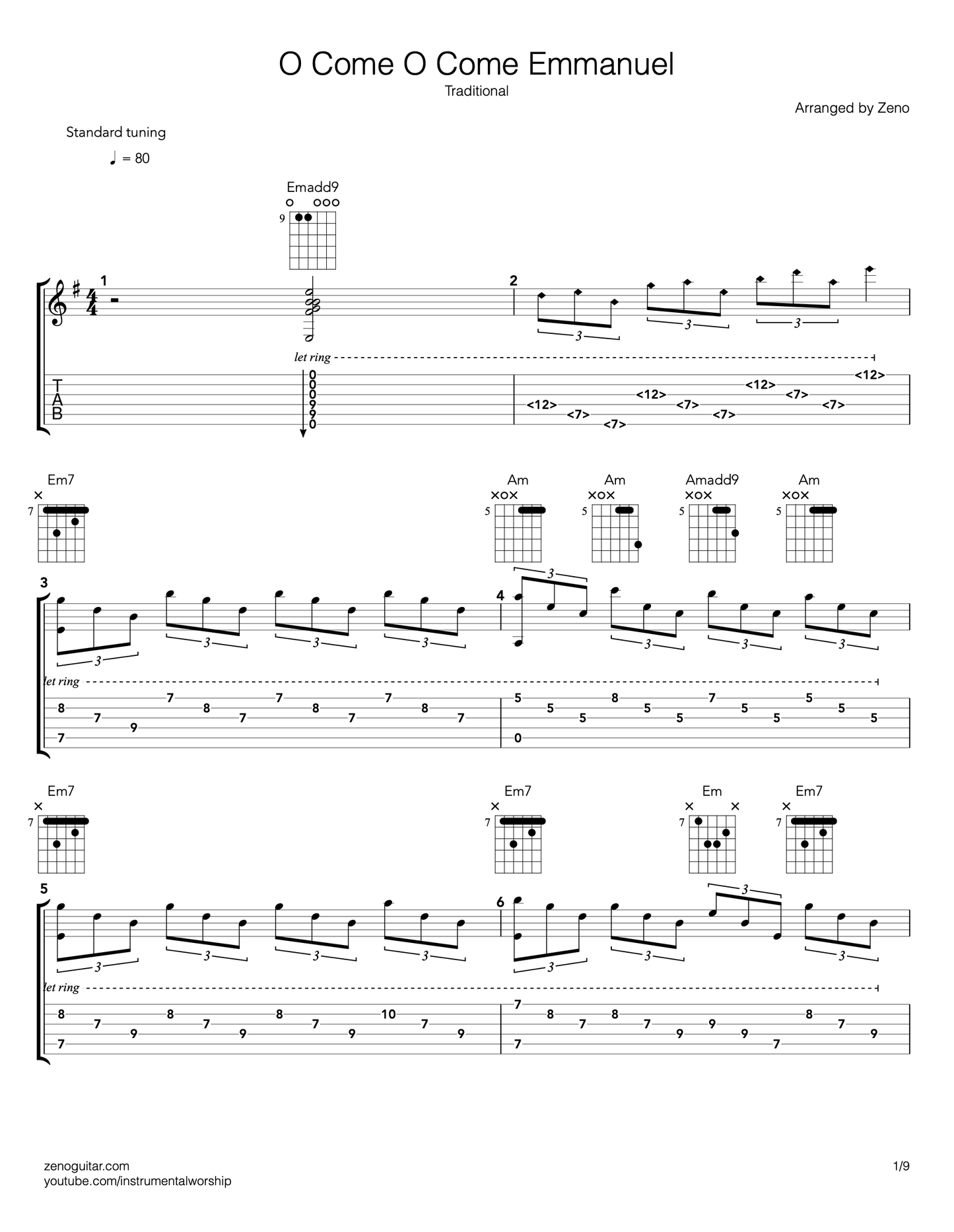 o come o come emmanuel guitar tab and sheet music