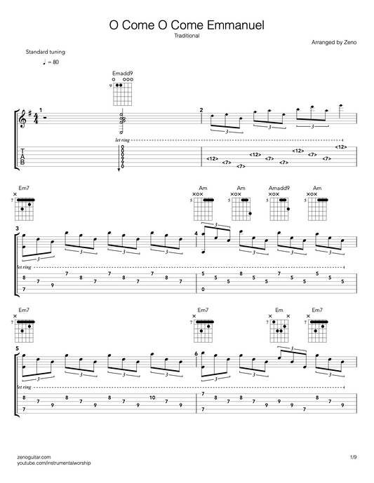 o come o come emmanuel guitar tab and sheet music