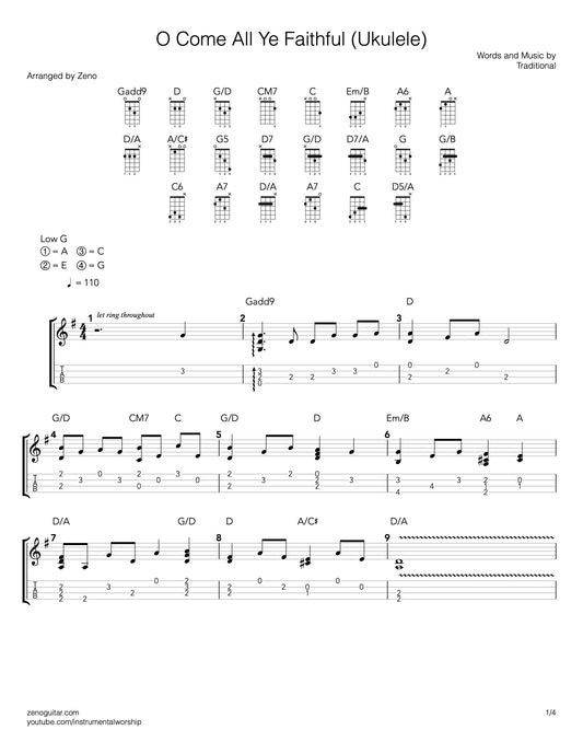 o come all ye faithful ukulele tab and sheet music