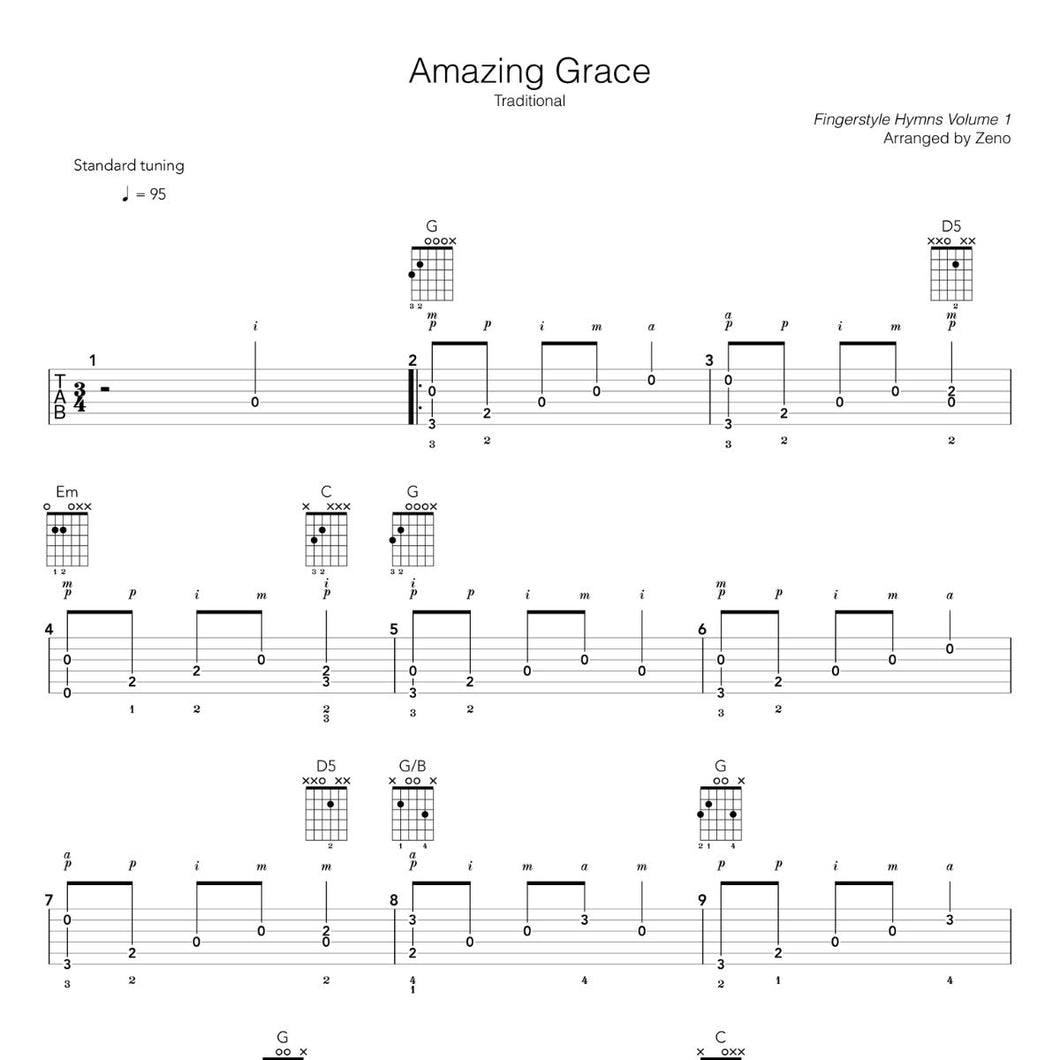 amazing grace easy guitar tab