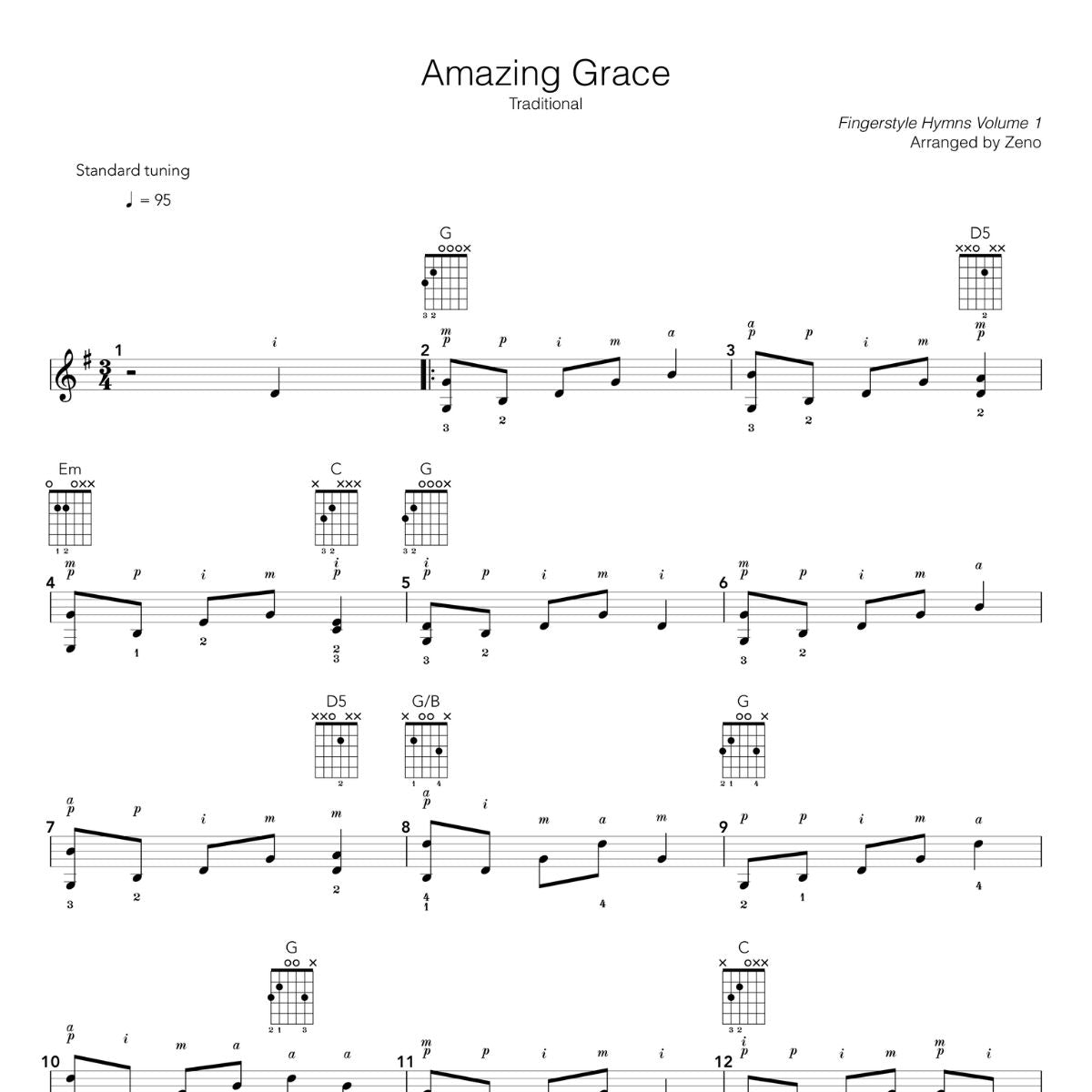 amazing grace easy sheet music guitar