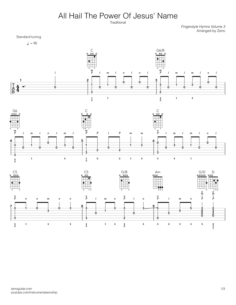 guitar tab of classic hymn