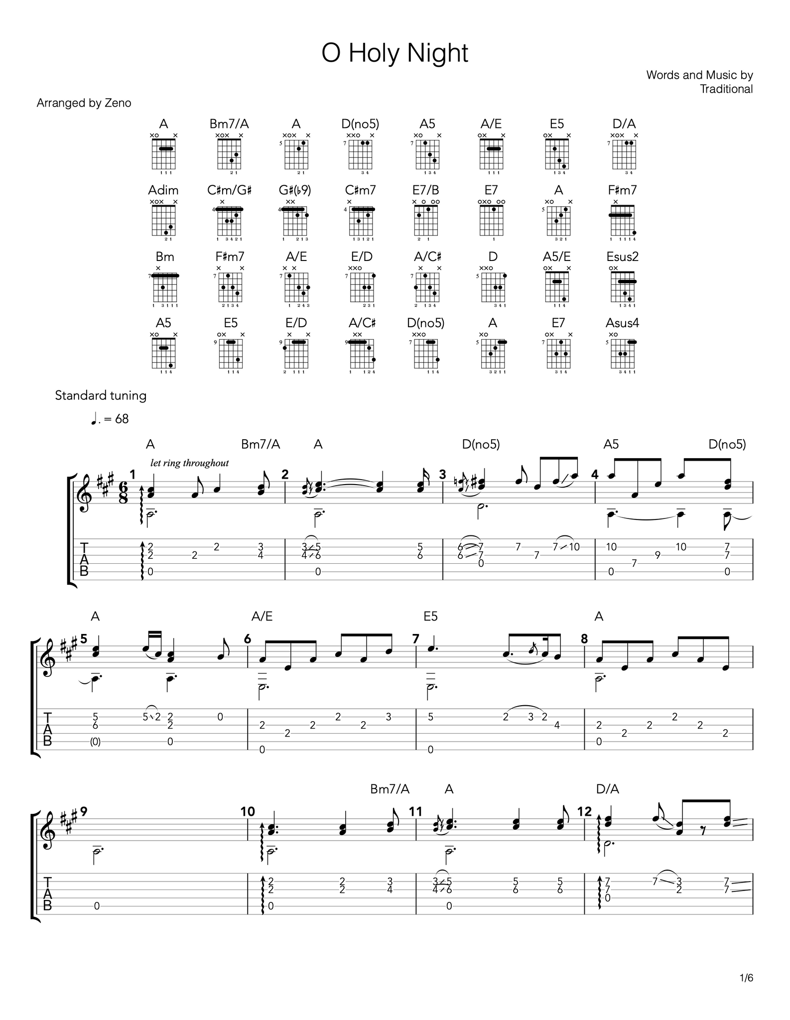 oh holy night guitar chords